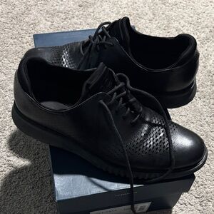 Cole Haan Black Perforated Leather Lace-Up Derbys